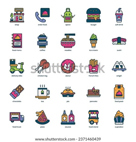 Fast Food icon pack for your website design, logo, app, and user interface. Fast Food icon filled color design. Vector graphics illustration and editable stroke.