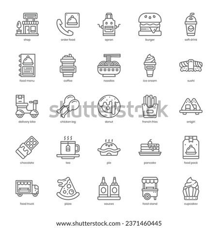 Fast Food icon pack for your website design, logo, app, and user interface. Fast Food icon outline design. Vector graphics illustration and editable stroke.