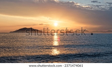 Sunset at Fethiye Calis beach Royalty-Free Stock Photo #2371474061