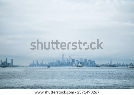 Staten island ferry on the hudson river in lower manhattan in New York city on a sunny day, United States.