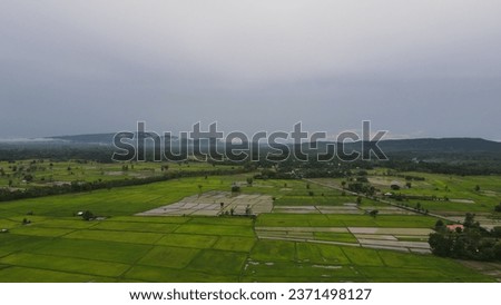Nature, high angle view, overlooking mountains, fields, rice fields, sunset Sunrise, soft sunlight in the late afternoon.Temple, religion, high angle view, natural view, rice field view, sky, clouds, 