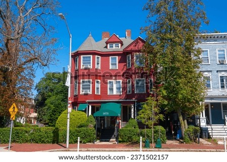 Historic residence building at 1673 Cambridge Street in historic city center of Cambridge, Massachusetts MA, USA. 