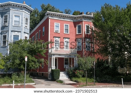 Historic residence building at 1663 Cambridge Street in historic city center of Cambridge, Massachusetts MA, USA. 