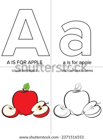 Alphabet coloring page illustration with outlined graphics to color. alphabet coloring page letters-A
