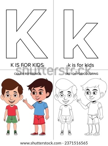 Alphabet coloring page illustration with outlined graphics to color. alphabet coloring page letters-K