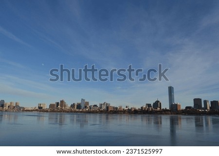 boston city sunny day in winter
