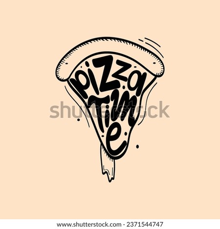 Hand Drawn Pizza Calligraphy Text Vector Design.