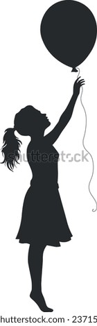 black silhouette of girls with balloons without background
