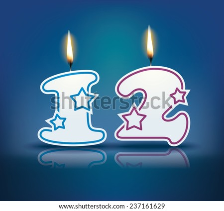 Birthday candle number 12 with flame - eps 10 vector illustration