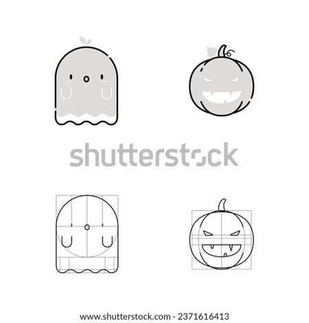 Halloween character of cute ghost and pumpkin icon.