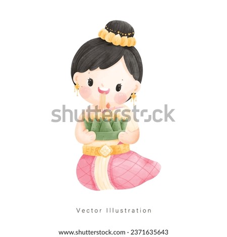 Thai woman in Thai traditional dress, Vector illustration.