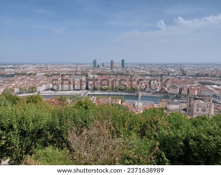 Panoramic view of Lyon downtown from Fourviere Hill, France