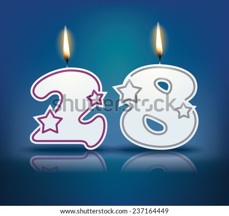 Birthday candle number 28 with flame - eps 10 vector illustration