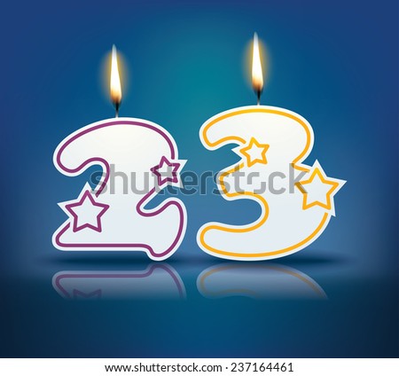 Birthday candle number 23 with flame - eps 10 vector illustration