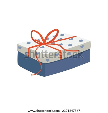 Gift box cartoon vector. Present box cartoon vector. Gift box wrapped in blue paper with ribbon. Flat vector in cartoon style isolated on white background.
