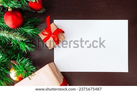 Merry Christmas sign banner frame with empty space and festive decoration on dark background