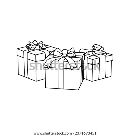 Cartoon illustration of three Christmas presents wrapped in red, green, and gold ribbons. - Gift box - Vector