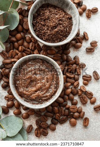 Handmade coffee scrub.   Caffeine skincare.  Royalty-Free Stock Photo #2371710847