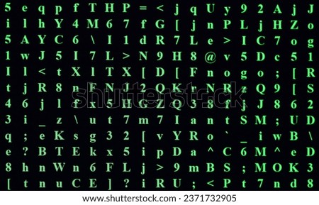 random ASCII Characters on black background of personal computer screen