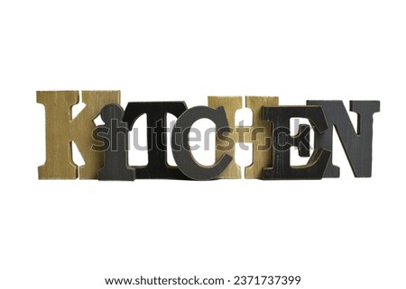 Kitchen wood letters sign on white background