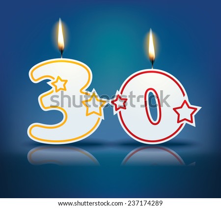 Birthday candle number 30 with flame - eps 10 vector illustration