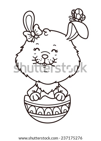 happy Easter girl bunny. Vector digital stamp of cartoon bunny for card making, scrap-booking, coloring books