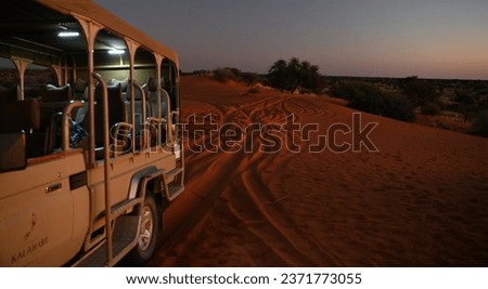 Early morning game drive in the Kalahari desert Royalty-Free Stock Photo #2371773055