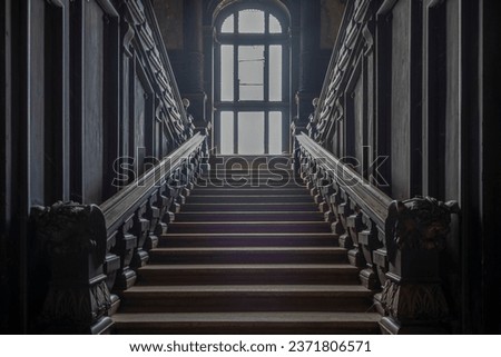 Haunted Abandoned Baroque-Classical Palace: A Spine-Tingling Tale of Eerie Elegance and Ghostly Grandeur Royalty-Free Stock Photo #2371806571