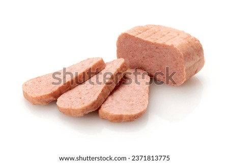 Luncheon meat and white background Royalty-Free Stock Photo #2371813775