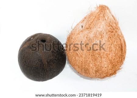 Coconut Fruit And Coconut Shell Isolated On White Background.