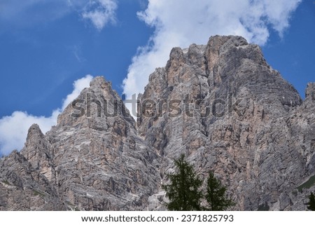 The massive dolomite rocks of the Cristallo group, 2944 meters high Royalty-Free Stock Photo #2371825793