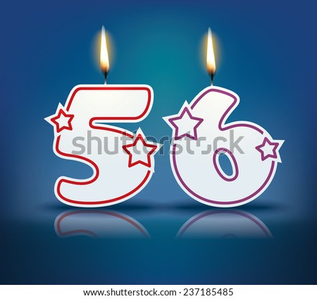 Birthday candle number 56 with flame - eps 10 vector illustration