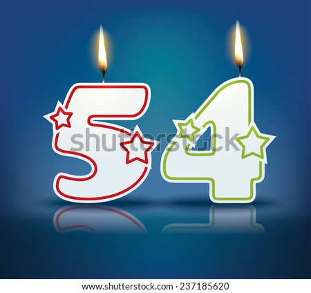 Birthday candle number 54 with flame - eps 10 vector illustration