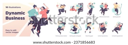 Business Concept illustrations. Collection of scenes with men and women taking part in business activities. Vector illustration