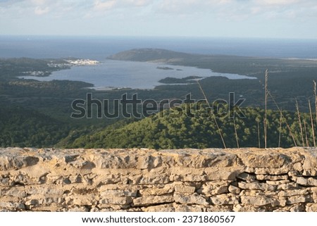 View from a wall over Fornells  village in Minorca Spain from the bull mountain