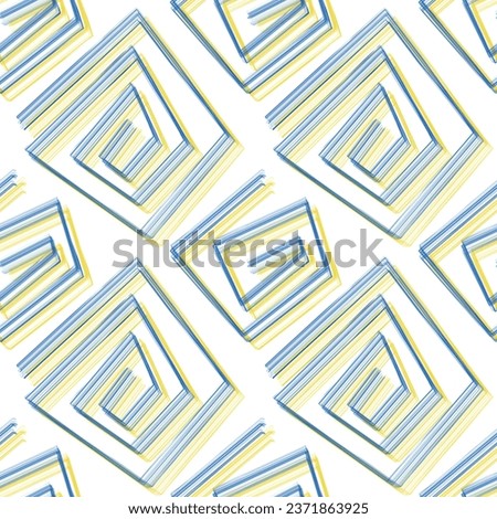 Seamless abstract geometric pattern. Simple background in blue, white, yellow colors. Illustration. Abstract lines, swirls. Design for textile fabrics, wrapping paper, background, wallpaper, cover.
