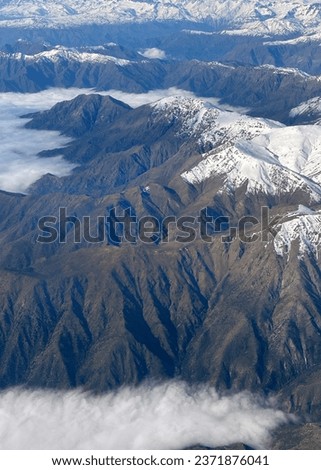 Andes Mountains covered in winter snow between Chile and Argentina