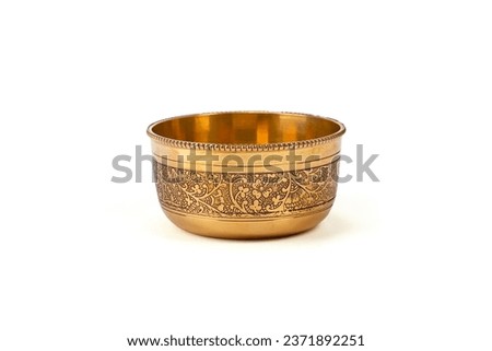 metal bowl,Brass bowl isolated in white background,Thai Golden tray with pedestal for put something.Old antique vintage gold, brass bowl on white background,Fine metal cup sugar bowl isolated on white Royalty-Free Stock Photo #2371892251