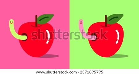 apple with cute worm cartoon vector illustration