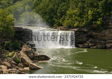 A misty view of Cumberland Falls State Park in Corbin, Kentucky, USA