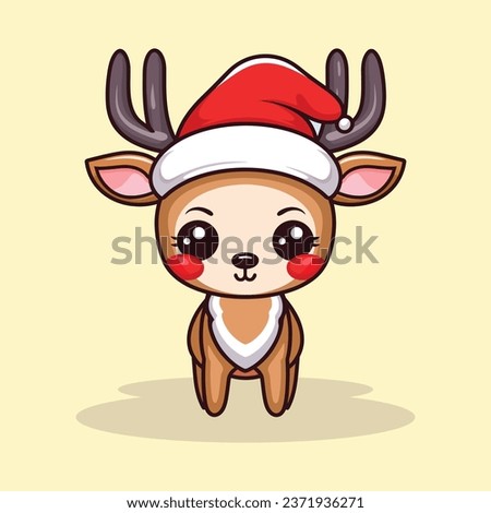 
Cute White Tailed Deer Cartoon Character Wearing Santa Hat illustration 