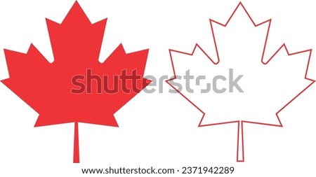 Maple leaf icon set. Canada flag flat or line vector symbol maple leaf clip art. Red maple leaf collection isolated on transparent background. Autumn leaf canadian logotype sign.