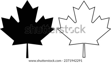 Maple leaf icon set. Canada flag flat or line vector symbol maple leaf clip art. Black maple leaf collection isolated on transparent background. Autumn leaf canadian logotype sign.
