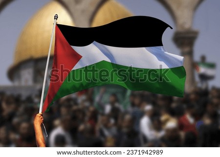 Palestinian solidarity rallies in golden Dome of the Rock in support Palestinian Royalty-Free Stock Photo #2371942989