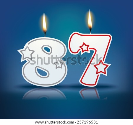 Birthday candle number 87 with flame - eps 10 vector illustration