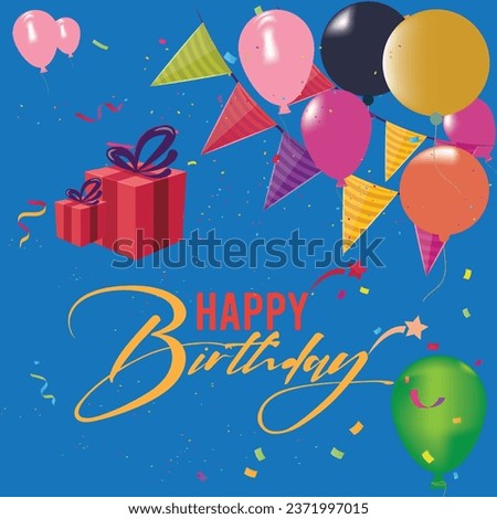 Birthday balloons vector background design. Happy birthday to you text with cake and balloon and confetti decoration element for birth day celebration greeting card design. Vector illustration