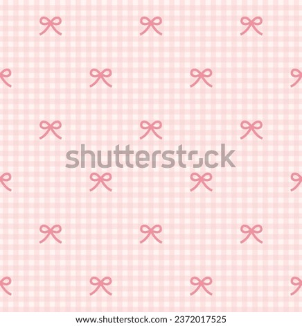 Pink checkered seamless pattern with little bows. Vector illustration. Royalty-Free Stock Photo #2372017525