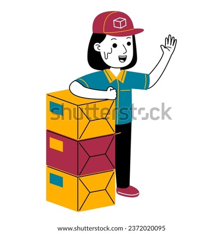 young woman courier vector illustration