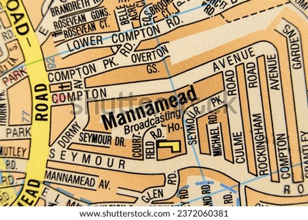 Mannamead, Devon, England, United Kingdom atlas map town name pencil sketch