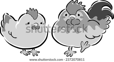 Illustration of a pair of Nagoya Cochin chickens (male and female)